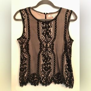 Black lace over beige small top